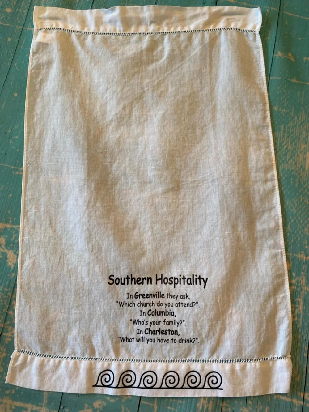 Southern Hospitality Printed Kitchen Towel - White with Black Text